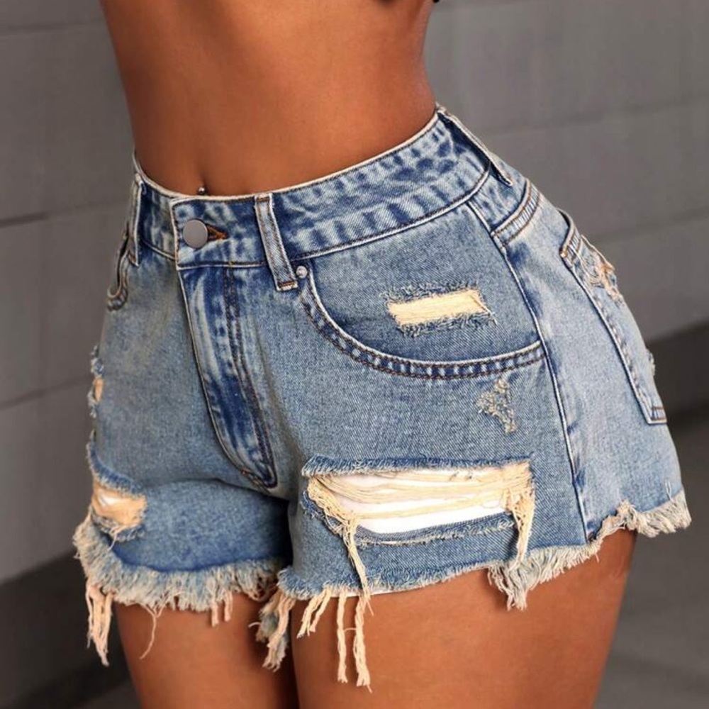 Light Blue Ripped Jean Shorts